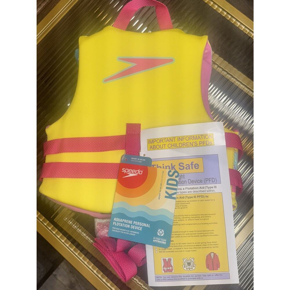 Speedo Kids Life Jacket Vest Child PFD Pink Yellow Sweet Sherbet 30-50 LBS- NEW - Picture 4 of 6